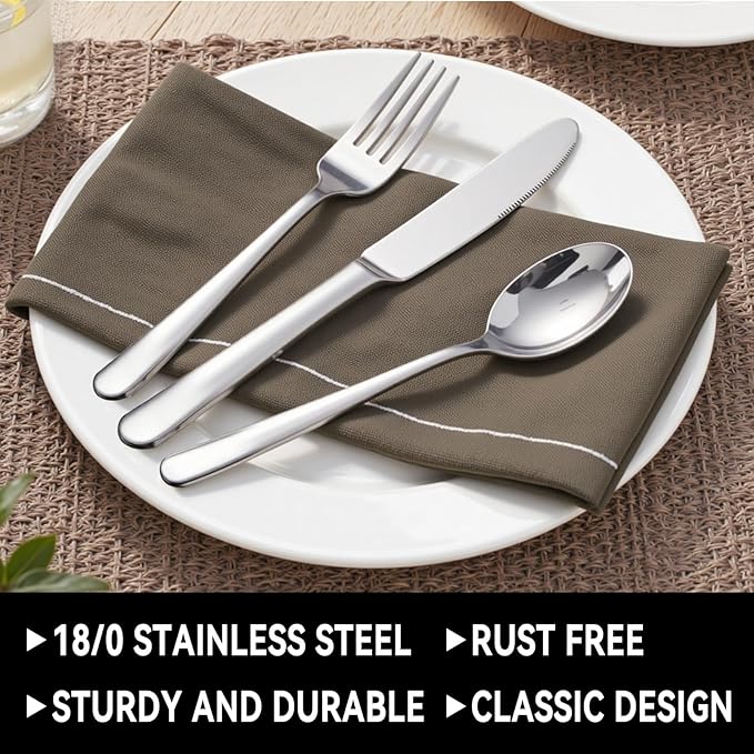 49-Piece Stainless Steel Silverware Set with Cutlery Organizer, Service for 8 with Steak Knives and Kitchen Utensils
