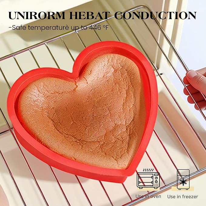3 Pcs Silicone Heart Shaped Cake Pans 10 Inch 8 Inch 6 Inch Mini Small Large Heart Cake Pan Set Nonstick Silicone Heart Molds for Baking (Red)