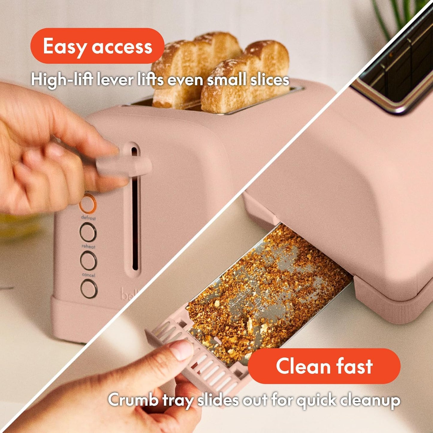 bella 2 Slice Toaster, 6 Setting Shade Control w Reheat, Cancel, Bagel & Defrost Buttons, Removable Crumb Tray, Anti Jam & Auto Shutoff, Auto Centering Guides & Cord Wrap, 900 Watt, Blossom