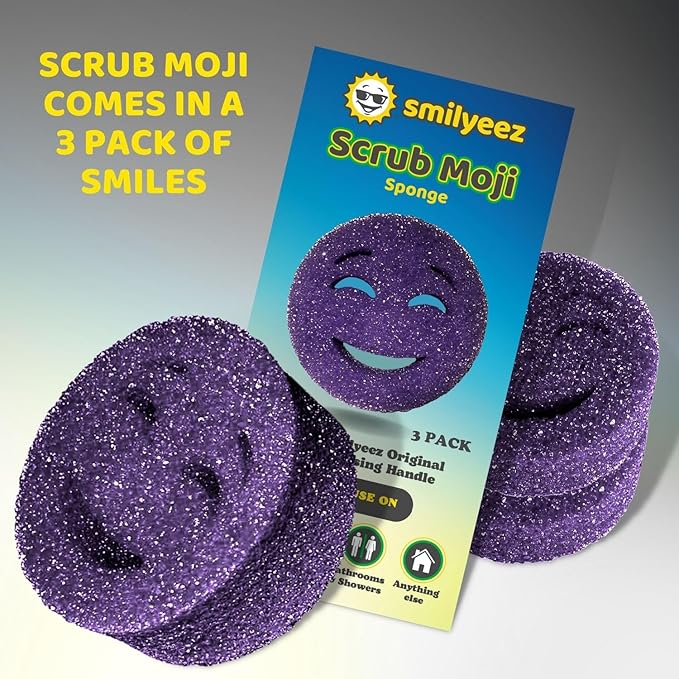 The Original Smiling Handle with Soap Dispensing for Scrub Daddy (Reg. TM) Sponge and Scrub Moji Sponges with Smilyeez Caddy, Dishwand, & 2 Scrub Mojis (White & Grey)