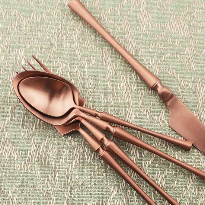 Gugrida Unique Flatware Set - 5 Piece Iridescent Silverware Sets | 18/10 Stainless Steel Reusable Cutlery Set | Luxury Rose Gold Utensils Service For 1 with Dessert Fork, Knife, Spoon, Dinner Fork