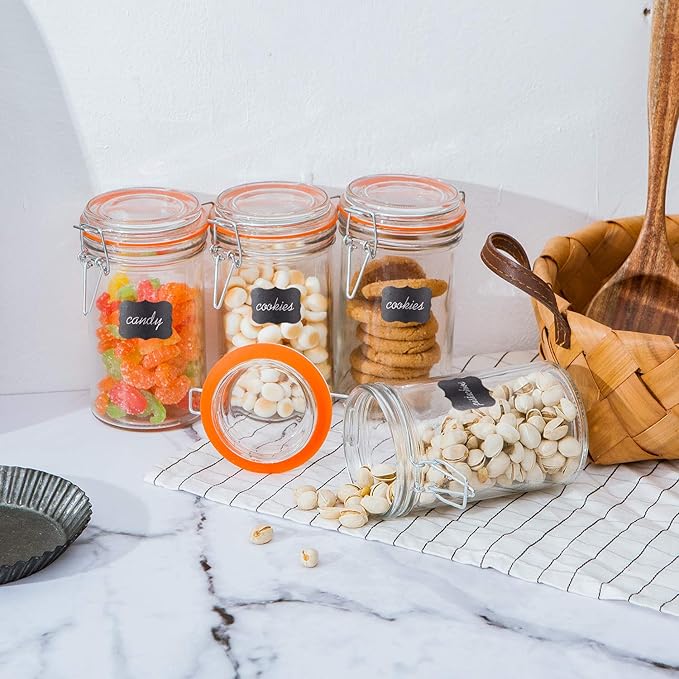 Glass Jars With Airtight Lids, 16 oz Glass Jars With Leak Proof Rubber Gasket,Wide Mouth Mason Jars With Hinged Lids For Kitchen Canisters,Glass Storage Containers 12 Pack