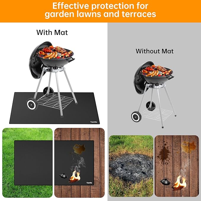 Tamfile Large 68 x 48 Inch Under Grill Mats for Outdoor Grill, Double-Sided Fireproof Heat-Resistant Pad, Indoor Fireplace/Fire Pit Rubber Mat, Oil-Proof Waterproof BBQ Protector for Deck and Patio