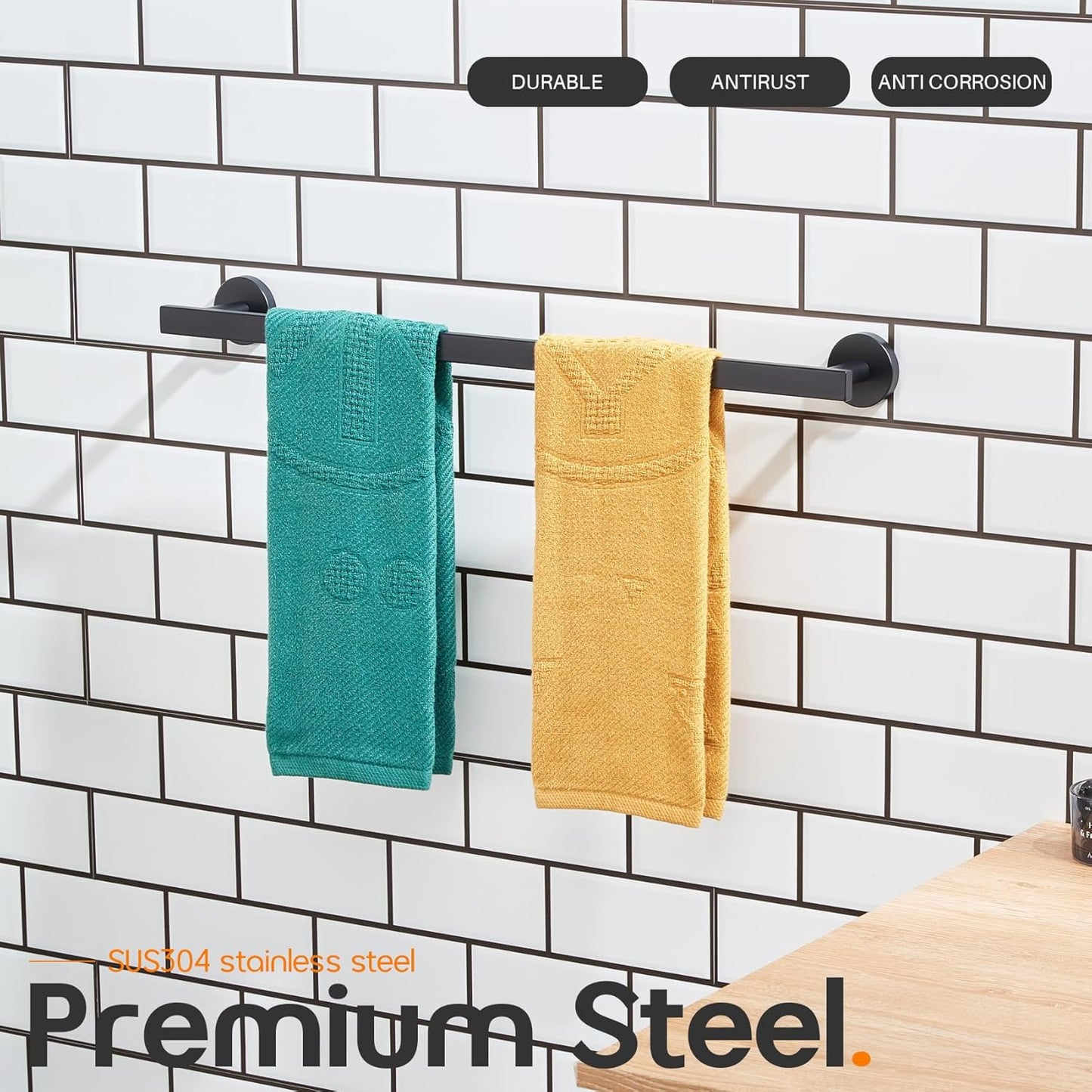 20 Inch Bathroom Towel Bar Bath Towel Rack Kitchen Towel Holder Towel Shelf Wall Mounted SUS304 Stainless Steel 2 Pack Matte Black AN4001MB-L20-P2