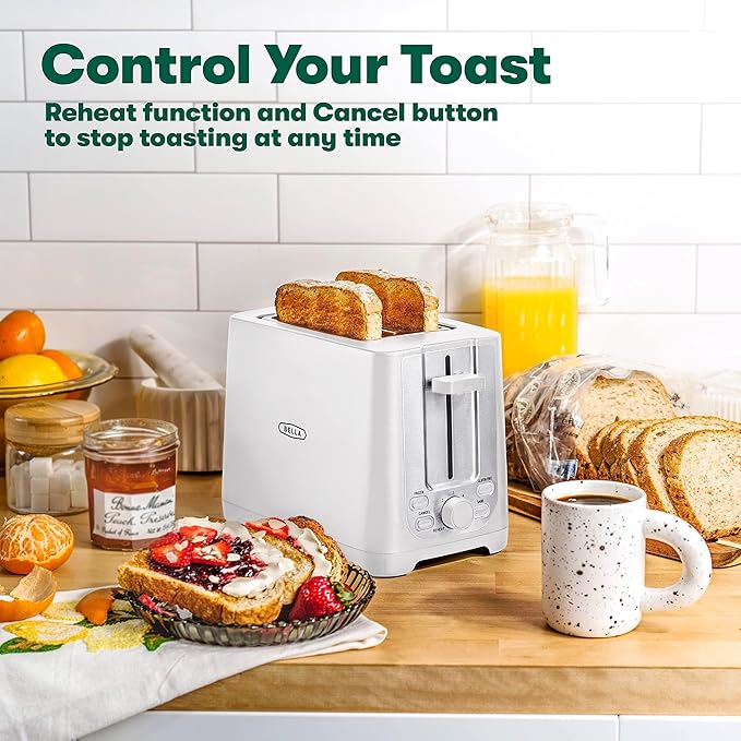 BELLA 2 Slice Toaster with Auto Shut Off - Extra Wide Slots & Removable Crumb Tray and Cancel,Defrost & Reheat Function - Toast Bread,Bagel-& Waffle,White,(Pack of 6)