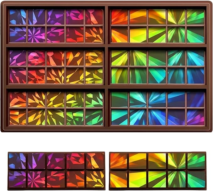 Ziliny Windmill and Diamond Holographic Chocolate Bar Mold Silicone, Rainbow Light Effect Chocolate Bar Deep Thick Molds for DIY Candy Dessert Baking, Candy, Wax Melts, Cake Decoration (Square)
