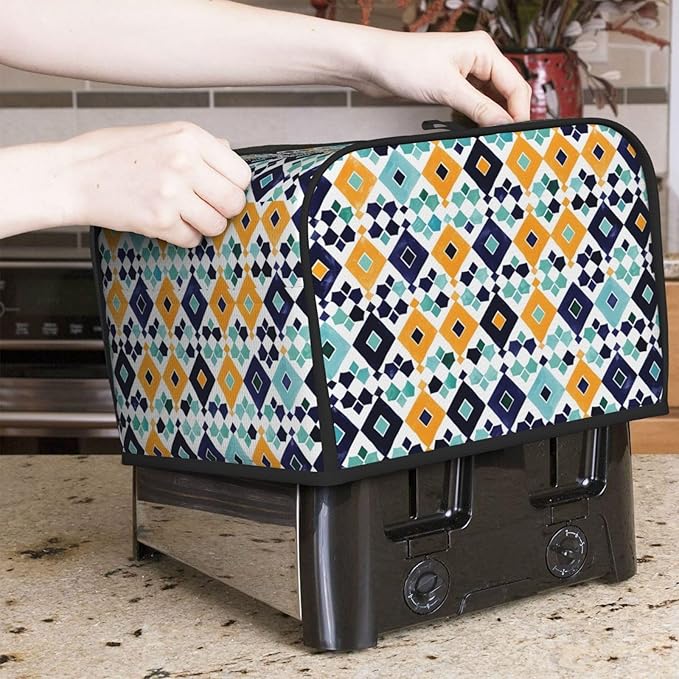 Mexican Blue Tiles Covers for 4 Slice Toasters,Cute Country Bread Machine Cover with Handle,Washable Stain Resistant Kitchen Small Appliance Cover Dining Decor