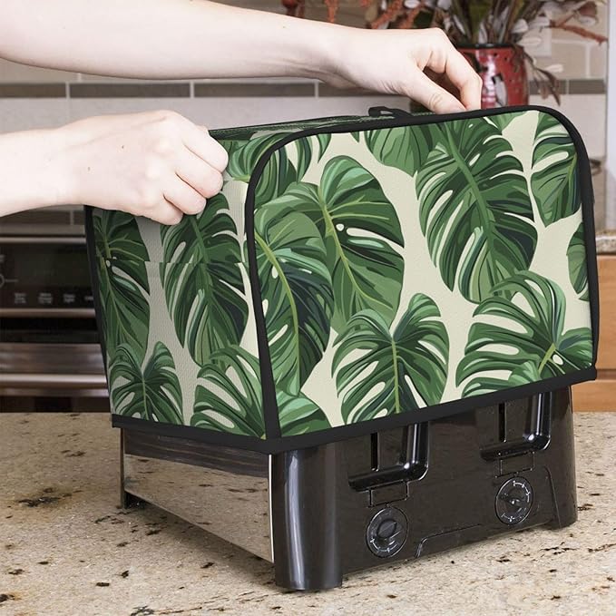 Tropical Monstera Leaf Toaster Cover 2 Slice, Cute Rural Bread Machine Cover, Washable Dust-Proof Cover for Kitchen Small Appliance Cover,with Top Handle