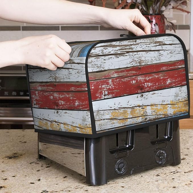 Multicolored Wood Stripes Covers for 4 Slice Toasters,Cute Country Bread Machine Cover with Handle,Washable Stain Resistant Kitchen Small Appliance Cover Dining Decor