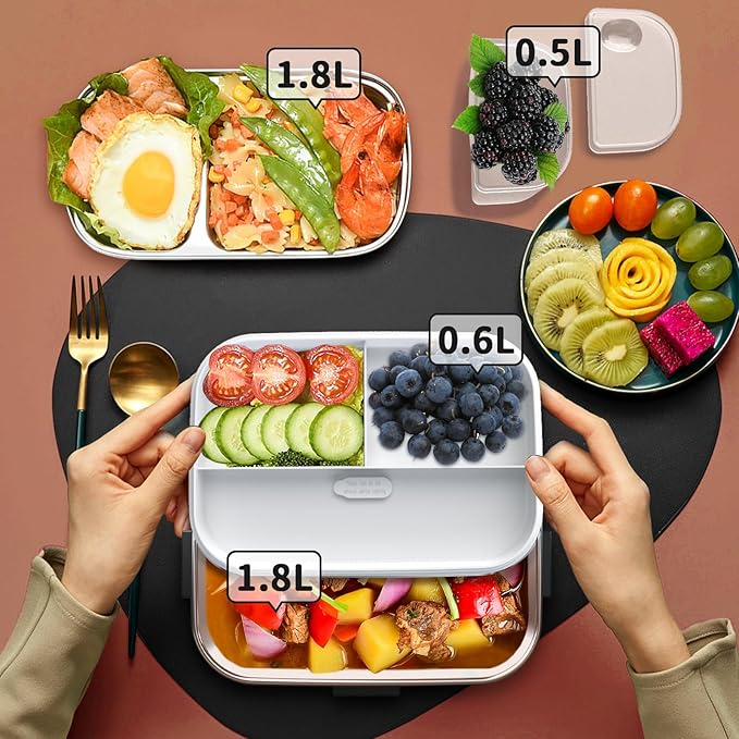 IFENROL Electric Heated Lunch Box for Adults, 100W 3-IN-1 2 Pack 1.8L Containers Heating Lunch Box for Men Portable Double Layer, Fast Heated Food Warmer,12V/24V/110V for Car Truck Office Home