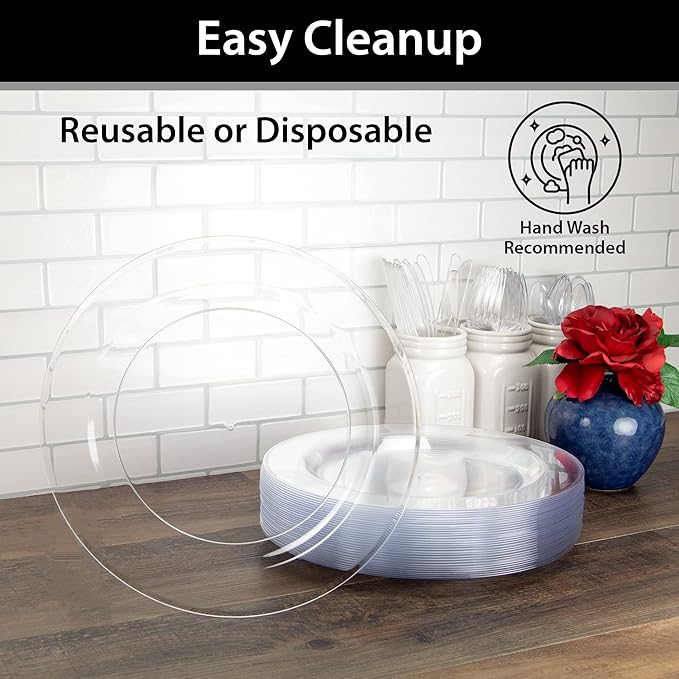 Lillian Tablesettings 30 Count Premium Quality Heavyweight 10.25 inch Plastic Plates China Like Wedding and Party Dinnerware, Plastic Dinner Plates, Crystal Clear, 30 Count