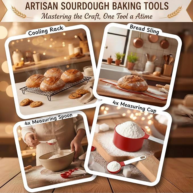 Sourdough Starter Kit with Glass Starter Jar & Banneton Bread Proofing Basket, Complete Sourdough Bread Baking Supplies and Tools for Home Bakers, Gift Sourdough Kit for Baking Lovers