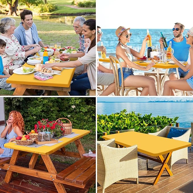 homing Rectangle Table Cloth Cover, Waterproof Polyester Elastic Fitted Tablecloth, Fits for 6 Foot Folding Tables, Washable Table Protector for Fall, Thanksgiving (Mustard Yellow, 30" x 72")