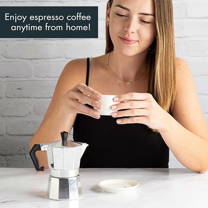 Primula Classic Stovetop Espresso and Coffee Maker, Moka Pot for Italian and Cuban Café Brewing, Greca Coffee Maker, Cafeteras, 3 Espresso Cups, Silver