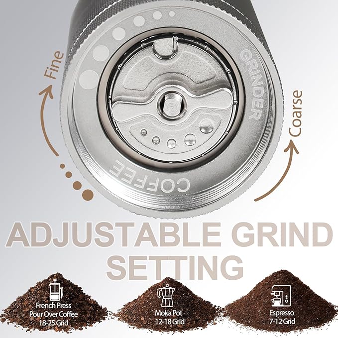 Detachable Manual Coffee Grinder with 25 Level Stainless Steel Conical Burr Portable Aluminum Coffee Bean Grinder Grinder Gift Set Suitable for Moka Pot Espresso Pour Over Easy Cleaning with Brush