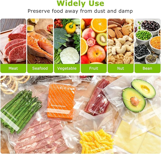Bonsenkitchen Precut Vacuum Sealer Bags, 50 Pint 6" x 9" Food Sealer Bags, Food Grade, BPA Free, Heavy Duty, Customized Size Vacuum Bags for Vac Storage, Meal Prep or Sous Vide Cooking, VB10