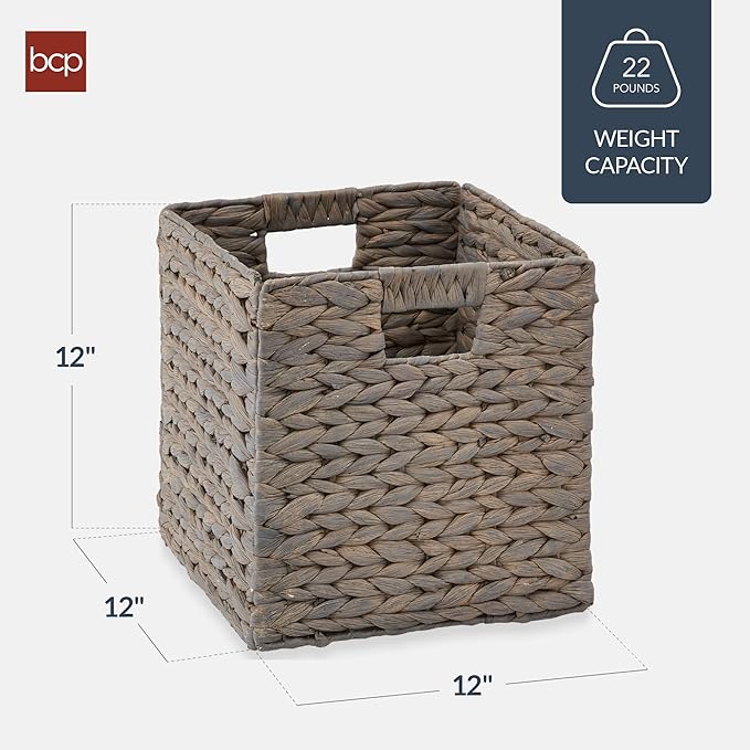 Best Choice Products 12x12in Pack of 5 Cube Storage Baskets, Water Hyacinth Multipurpose Collapsible Organizers, Handwoven Laundry Totes for Laundry, Living Room, Kids Room & Nursery - Gray