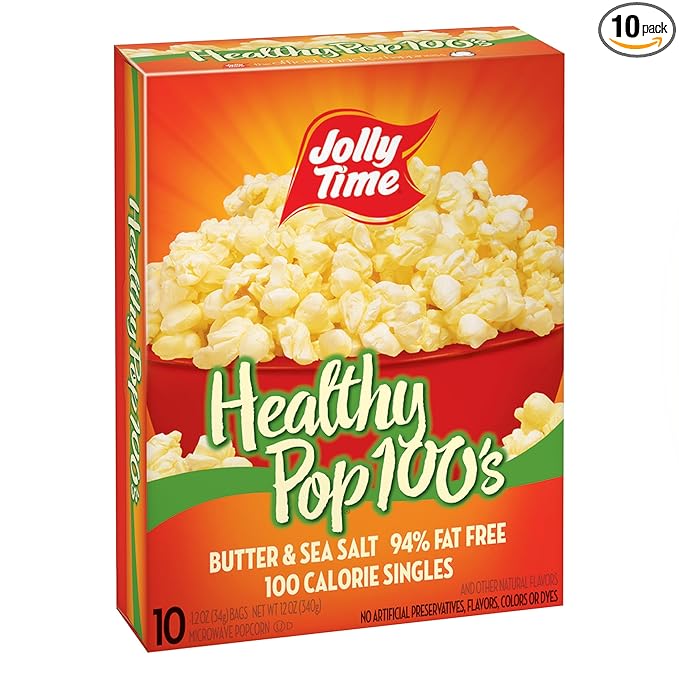 Jolly Time Healthy Pop Microwave Popcorn, 1.2oz Personal Bag, 10 Bags Per Carton (Healthy Pop 100's - Butter & Sea Salt,1.2 Ounce (Pack of 10))