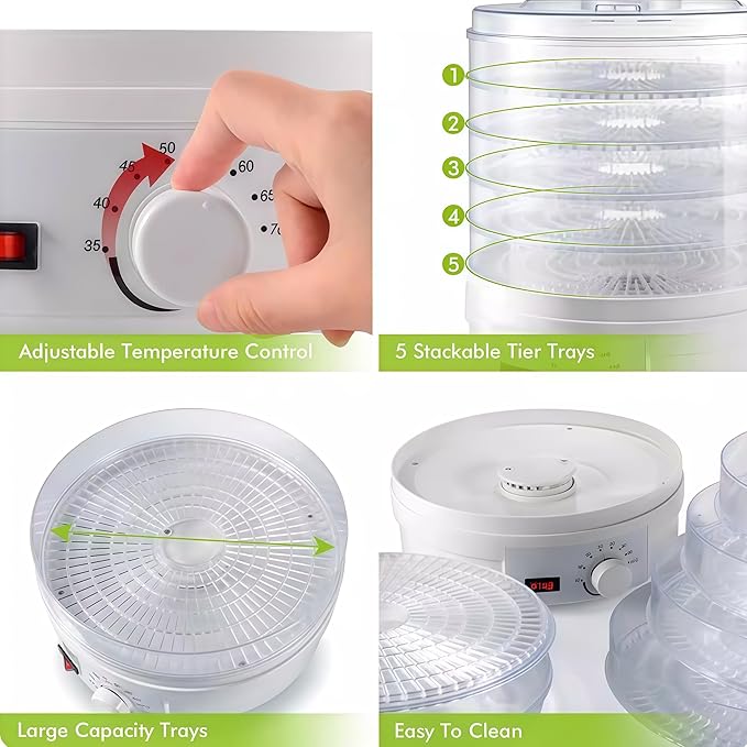 5 Tier Food Steamer with Stackable Baskets, Adjustable Temperature Control, Auto Shutoff, White