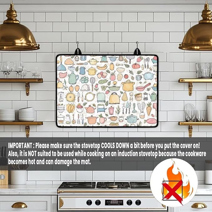 Kitchen Print Stove Top Covers Induction Cooktop Mat Countertop Mats Dish Drying Mats Heat Resistant Prevents Scratching Expands Usable Space 29'' x 20.9''
