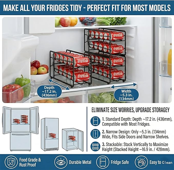 CANYAVE Soda Can Organizer Storage Rack, 2 Pack Stackable Beverage Soda Can Dispenser Organizer Holder for Refrigerator, Cabinet, Pantry (Black)