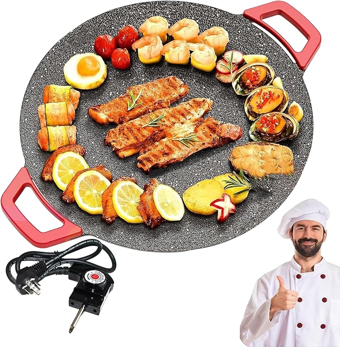 Non-Stick Electric Indoor Grill Pan, 11-15.74in Electric Griddle Nonstick, Multi-functional Korean Electric Indoor Grill, Smokeless Portable Electric Gril (36cm/15in)