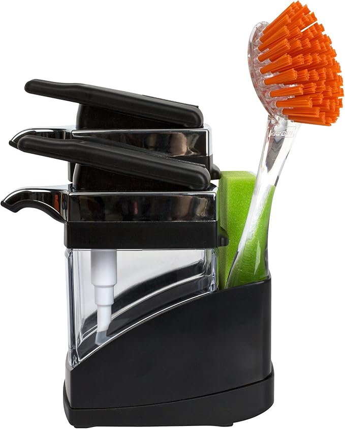Casabella Sink Sider Duo Soap Dispensers with Sponge, Black and Chrome Plating