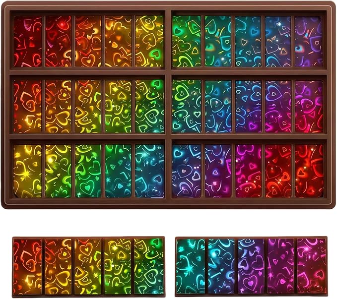 Ziliny Heart Holographic Chocolate Bar Mold Silicone, Rainbow Light Effect Chocolate Bar Deep Thick Molds for DIY Candy Dessert Baking, Candy, Wax Melts, Cake Decoration (Rectangle)