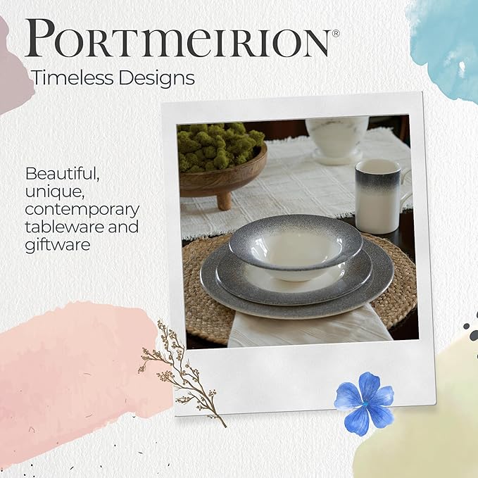 Portmeirion Potter's Mist Dinner Plate (Set of 4) - 10.5" Earthenware Plates with Classic Mist Rim - Microwave, Dishwasher, Freezer, Oven Safe - Ideal Modern Dinnerware Set (Grey Mist)