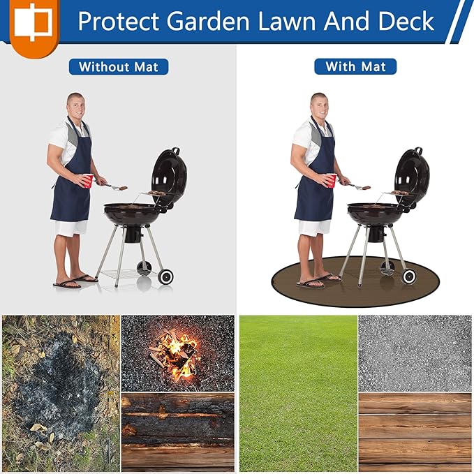 Round Under Grill Mat for Outdoor Grill, 36 Inch Anti-Slip BBQ Floor Mats, Easy to Clean Reusable Fireproof Grill Pad, Oil-Proof Waterproof Protector for Deck Fireplace Pit Mat Brown