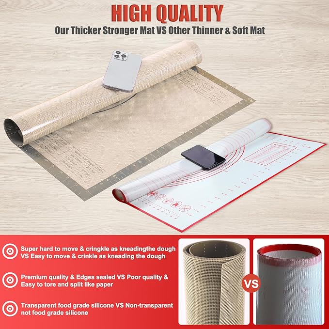 Silicone Pastry Mat 36x24 Inch Extra Large Baking Mat, Nonstick Kitchen Counter Kneading Board, Perfect for Dough, Pastry, Dough Rolling, Fondant, Pie Crust, Fondant, Cookies, Bread, Pasta, Pizza