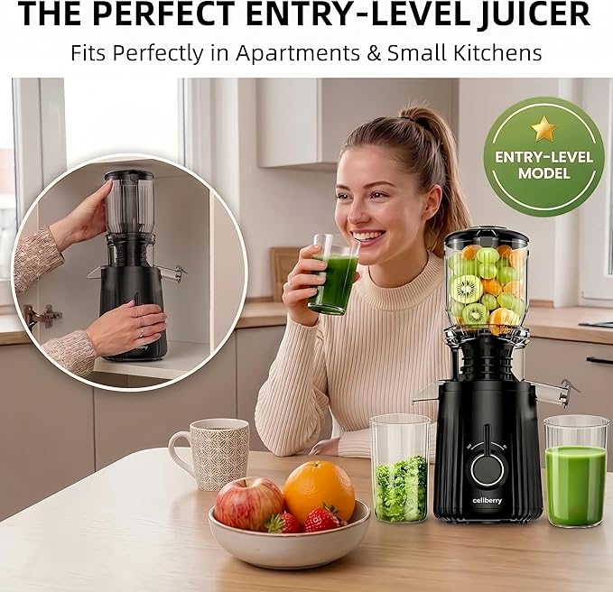 Cold Press Juicer Machines, Slow Masticating Juicer with Large Chute, Self-Feeding Juice Extractor for Whole Fruits & Vegetables, 98% Juice Yield, Quiet & Easy to Clean, Black