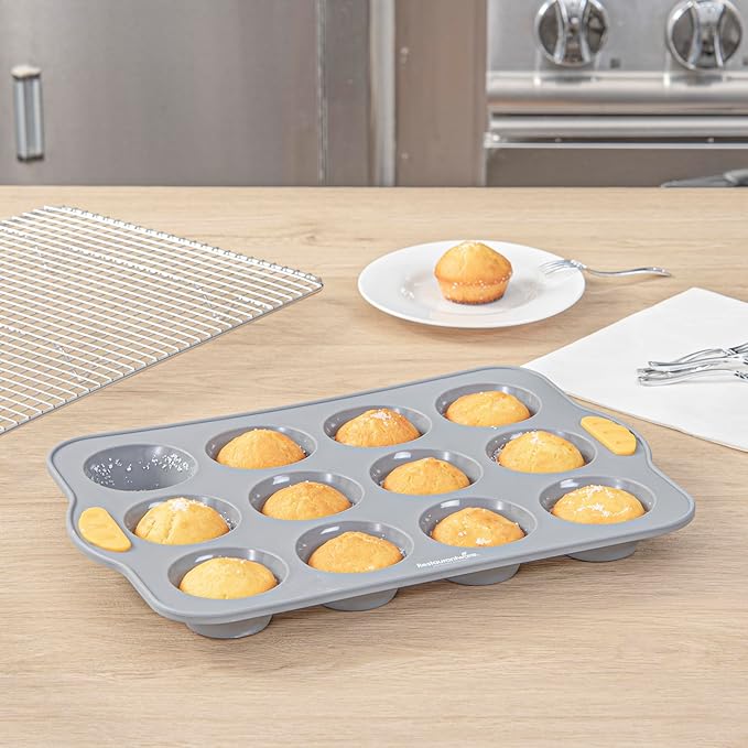 Restaurantware Silicone Baking Molds Pack of 40 Non-Stick Muffin Molds with Handles 12 Compartments, Oven-Friendly Dishwashable Freezer-Friendly Heat-Resistant Gray Silicone Cupcake Muffin Pans