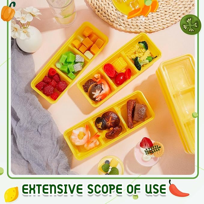 Hushee 10 Pack 17 oz Small Meal Prep Containers with 3 Compartments Snack Containers with Lid Disposable Plastic Bento Box Travel Lunch Food Boxes Stackable for Office Picnic (Yellow)