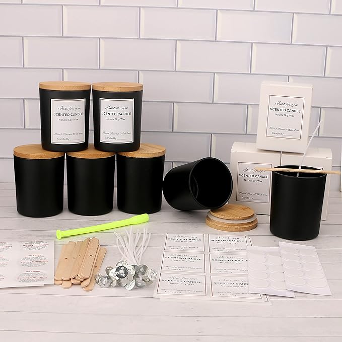 MILIVIXAY 12 Pack 12 OZ Black Matte Glass Candle Jars with Lids and Candle Making Kits - Bulk Empty Candle Jars for Making Candles - Spice, Powder Containers.