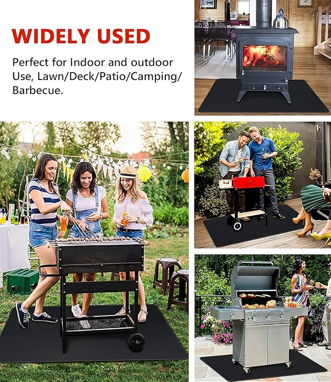 75 x 40 inch Under Grill Mats for Outdoor Grill, Double-Sided Fireproof Deck and Patio Protector Mat, BBQ Mat for Under BBQ, Waterproof Oil-Proof Grill Floor Pads Fire Pit Mat Fireplace Mat