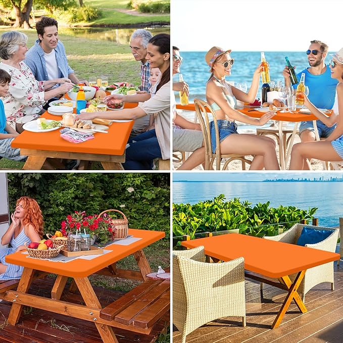 homing Rectangle Table Cloth Cover, Waterproof Polyester Elastic Fitted Tablecloth, Fits for 8 Foot Folding Tables, Washable Table Protector for Picnic, Camping, Outdoor (Orange, 30" x 96")
