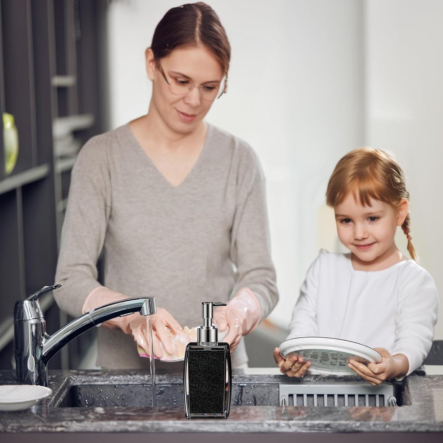 Navy Blue Soap Dispenser with Refillable Plastic Pump for Bathroom Sink or Kitchen Counter, Ideal for Hand Soap, Liquid Soap, Dish Soap, or Lotion Use