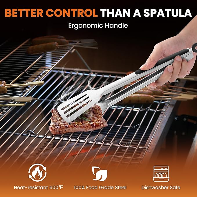 Kitchen Tongs for Cooking,Stainless Steel Spatula Tongs Locking Metal Tongs for Grilling/Barbecue/BBQ,Serving,Buffet,Perfect for Flipping Steak and Fish,Set of 2 (9 & 12 inch)