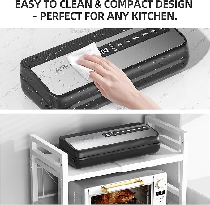 Vacuum Sealer Machine 80KPa Powerful Compact Food Vacuum Sealer with Bags Storage Includes 10 Bags 1 Bag Roll Dry Moist Modes for Food Preservation Kitchen Storage