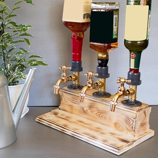 Wood Faucet Whisky Liquor Dispenser for Home Bar Farmhouse Decor | Rustic Wine Alcohol Decanter Gifts for Men, Christmas Fathers Day Birthday Gifts for Father Grandfather Husband (3 Faucet Style)