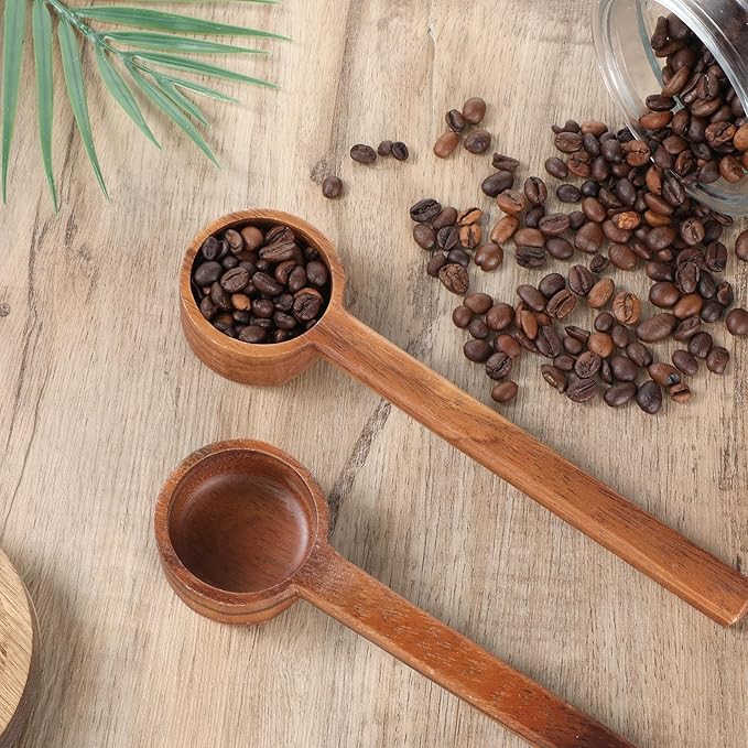 2 Pcs Coffee Scoop 8 in Long Handle Wooden Measuring Spoons Tablespoon Ground Coffee Scoop Long Wooden Scoops for Canisters Deep Jars Kitchen Tools Utensils Cooking Mixing Stirrer