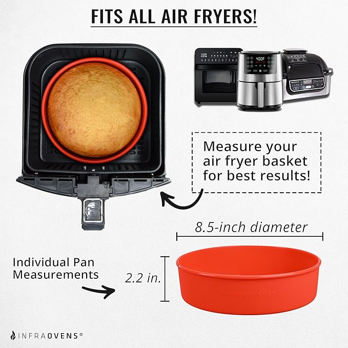 Air Fryer Silicone Baking Set, 8.5” Cake Pan, Muffin Cups, Scraper & Cheat Sheet – Non-Stick, BPA-Free Bakeware for Instant Vortex, Cosori, Ninja, Chefman & More by INFRAOVENS