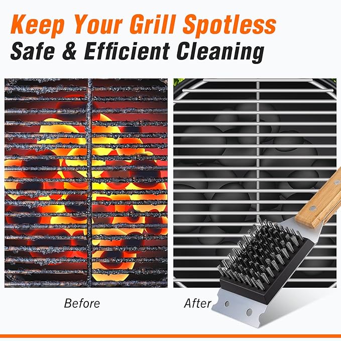 SIMPLETASTE Grill Brush and Scraper, BBQ Grill Cleaning Brush Kit, Safe Wire Scrubber, Universal Fit BBQ Cleaner Accessories for All Grates