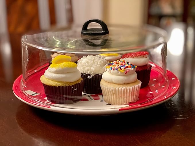 Tall Microwave Tempered Borosilicate Glass Plate Cover with Black Easy-Grip Silicone Handle - Unvented to Steam Food -Microwaveable/Oven/Stove Safe - Black Silicone Handle for Safe Easy Grip