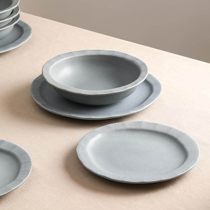 Stone Lain Oasis 4-Piece Dinner Plate Set Stoneware, Grey Blue