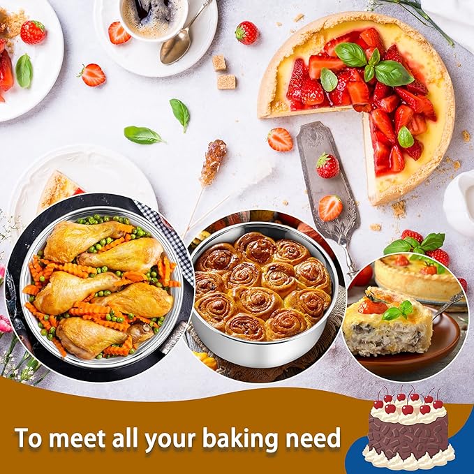 P&P CHEF 8 Inch Cake Pans Set, Round Baking Pan Stainless Steel Layer Birthday Wedding Cake Oven Pans, Non Toxic & Heavy Duty, Deep Side & Mirror Finish, Dishwasher Safe, (3Pcs)