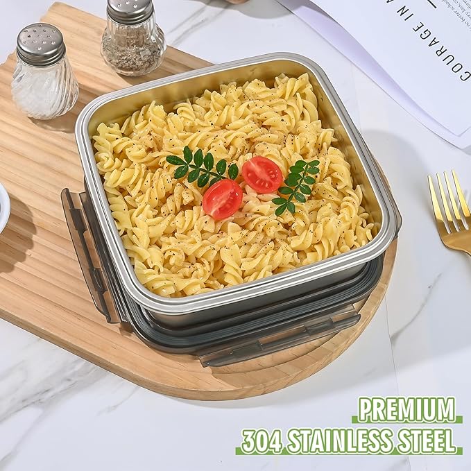 4 Pack Sandwich Containers, 40oz Stainless Steel Sandwich Box with Airtight Lids, Reusable Metal Meal Prep Lunch Boxes, BPA-Free, Dishwasher Safe, Large Capacity Food Storage Containers (Green)
