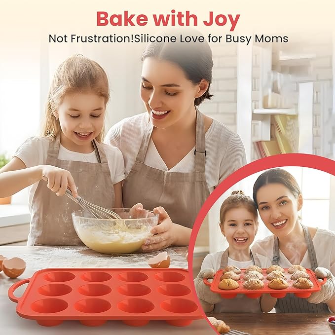 2Pack Silicone Muffin Pan for Baking with Metal Reinforced Frame, 12 Cup Regular Size Cupcake Pan, BPA Free Silicone Muffin Tray, Cupcake Baking Pan Molds for Oven Dishwasher Safe - Orange