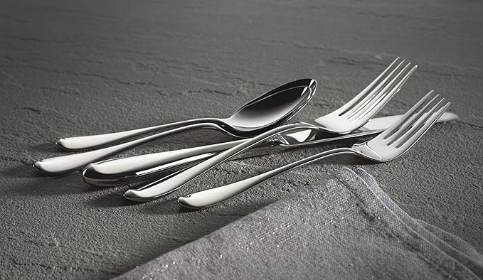 Gorham Silverware Set, Studio 45-Piece Flatware Set, Service For 8, Teardrop Handles, 18/10 Stainless Steel, Dishwasher Safe And Tarnish Resistant, Knives Spoons And Forks (Silver, 45 Piece)
